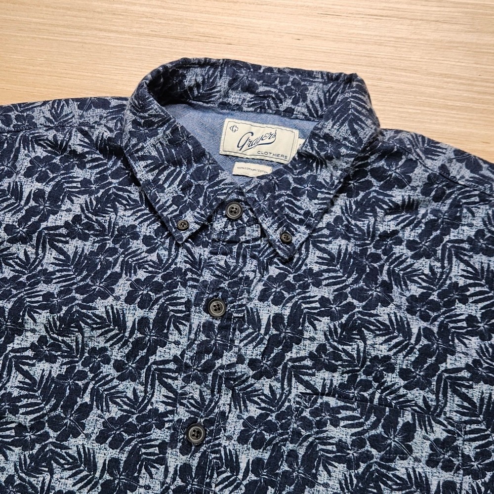 Grayers Short Sleeve Button Down Mens XXL Blue Floral Tropical Cotton Shirt